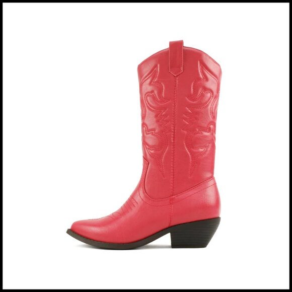Shoes - Women's Mid-Calf Western Boots with Pointed Toe and Side Zipper